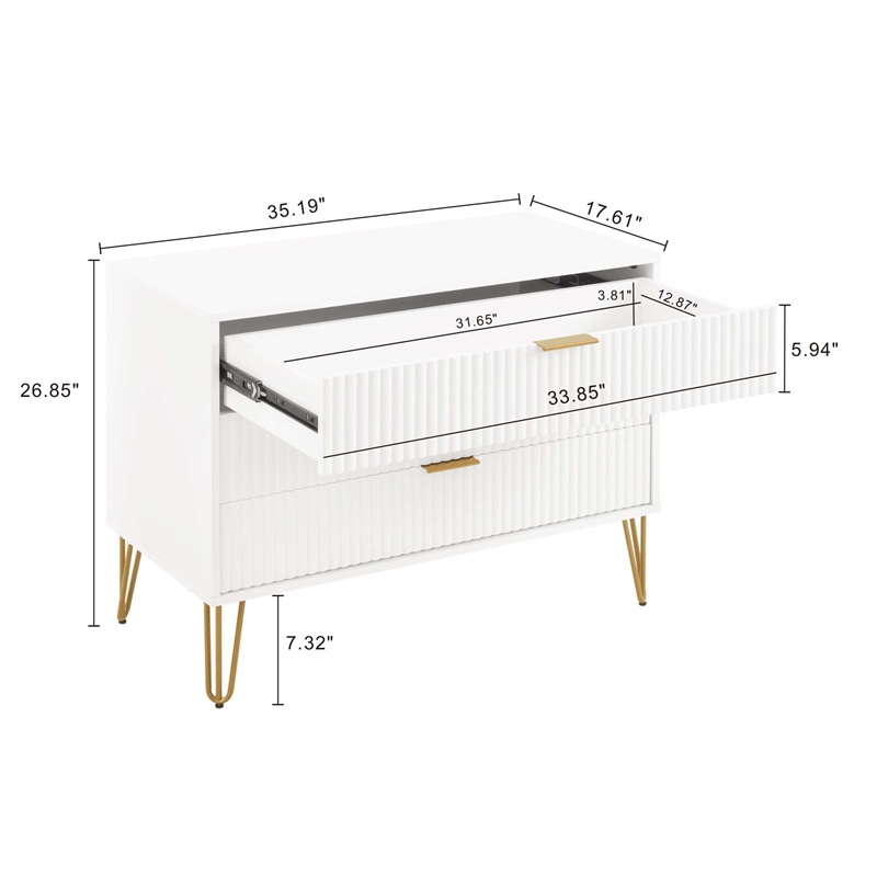 2-Piece DUMBO Standard 3-Drawer Dresser and DUMBO 1.0 Nightstand in White
