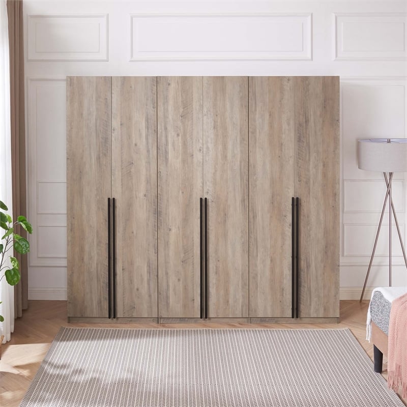 Lee 3-Piece Module Wardrobe Closet from Engineered Wood in Rustic Gray