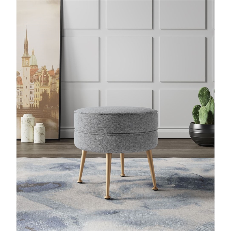 Manhattan Comfort Bailey Ottoman in Gray with Solid Wood Base & Gold Feet