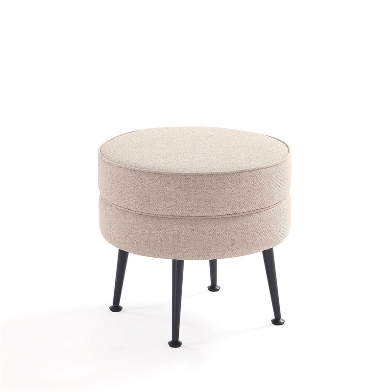 Manhattan Comfort Bailey Ottoman in Oatmeal with Solid Wood Base & Black Feet