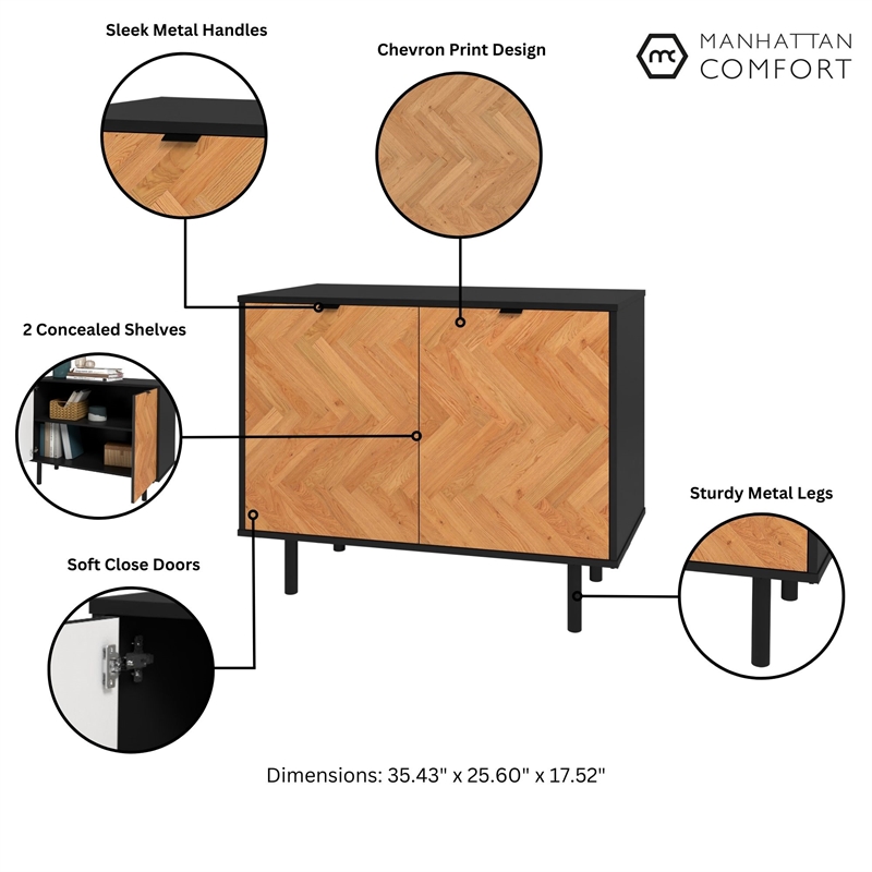 Manhattan Comfort Liam Accent Cabinet from Engineered Wood in Black & Wood