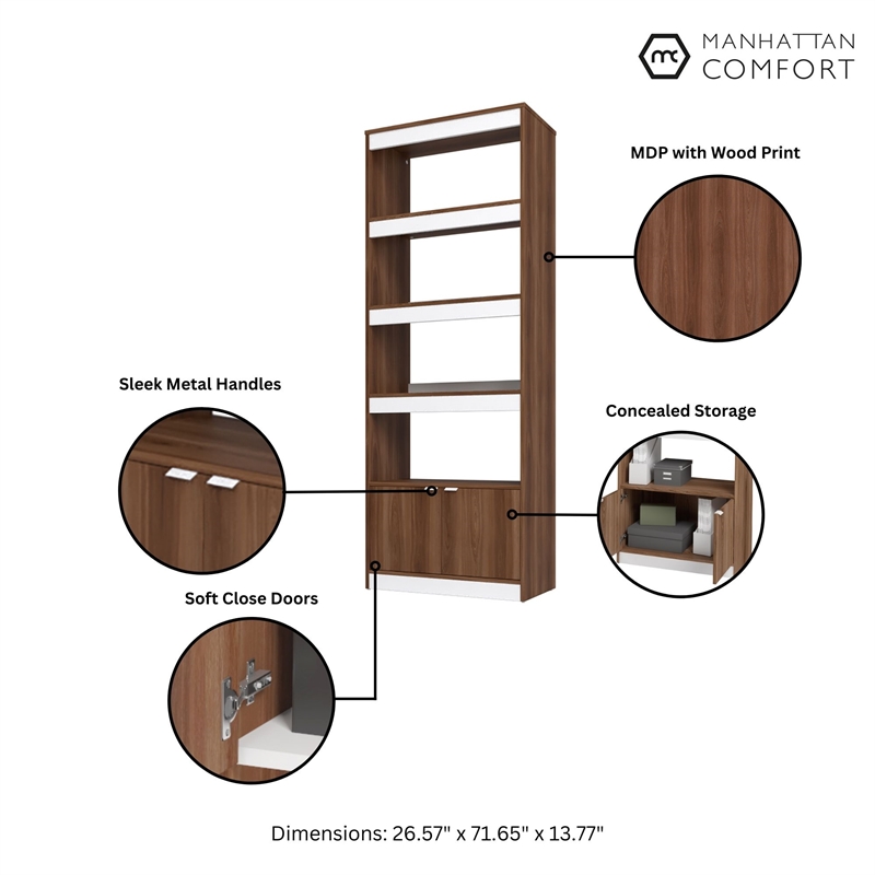 Manhattan Comfort Ratzer Bookcase from Engineered Wood in Brown and White