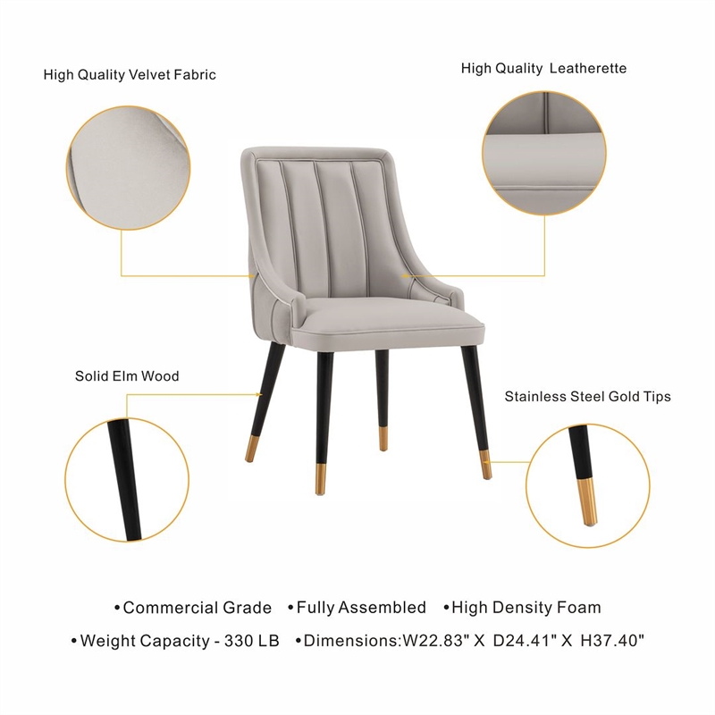 Manhattan Comfort Eda Dining Chair from Solid Wood in Gray - Set of 2