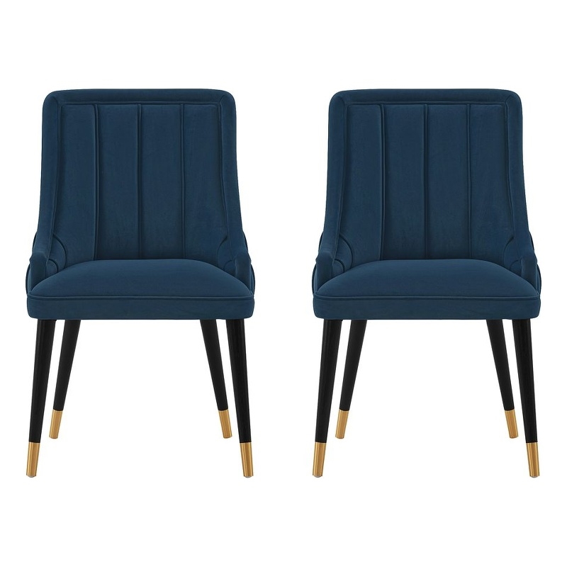 Manhattan Comfort Eda Dining Chair from Solid Wood in Midnight Blue  - Set of 2