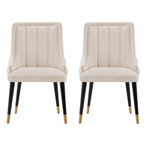 Manhattan Comfort Eda Dining Chair from Solid Wood in Cream - Set of 2