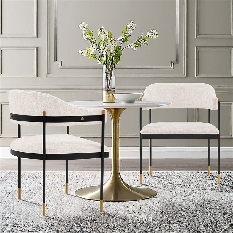 Manhattan Comfort Lia Dining Armchair with Metal Frame in Cream - Set of 2