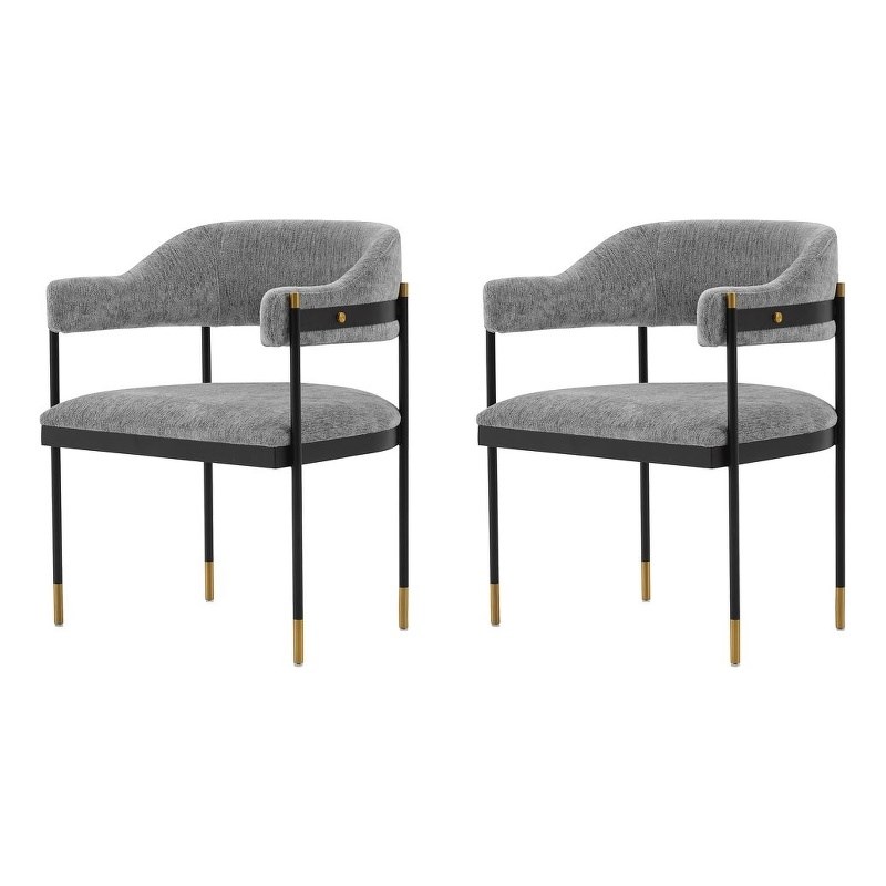 Manhattan Comfort Lia Dining Armchair with Metal Frame in Gray - Set of 2