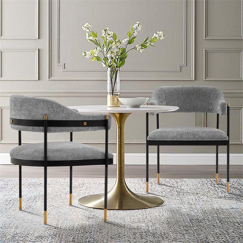 Manhattan Comfort Lia Dining Armchair with Metal Frame in Gray - Set of 2