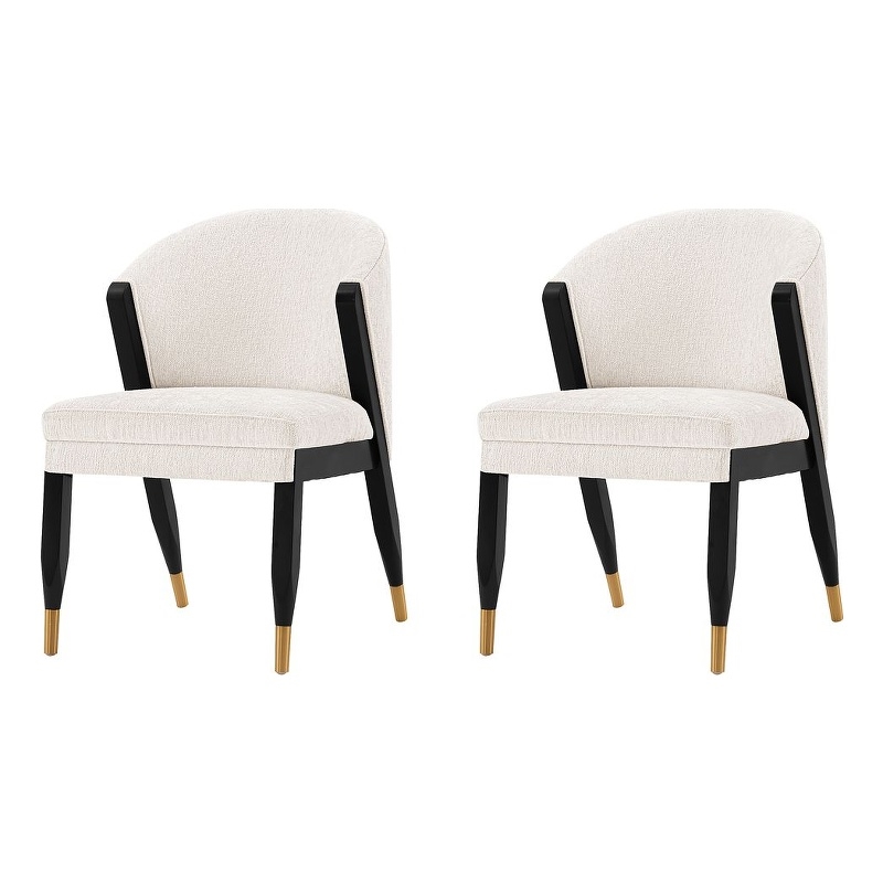 Manhattan Comfort Ola Dining Chair with Solid Wood Frame in Cream - Set of 2