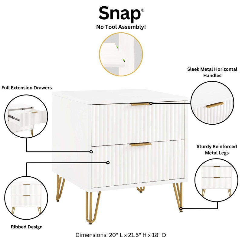 2-Piece DUMBO Standard 3-Drawer Dresser and DUMBO 2.0 Nightstand in White