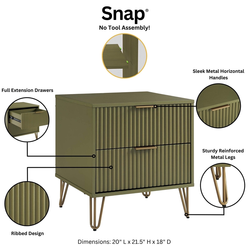 2-Piece DUMBO Standard 3-Drawer Dresser and DUMBO 2.0 Nightstand in Olive Green