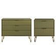 2-Piece DUMBO Standard 3-Drawer Dresser and DUMBO 2.0 Nightstand in Olive Green