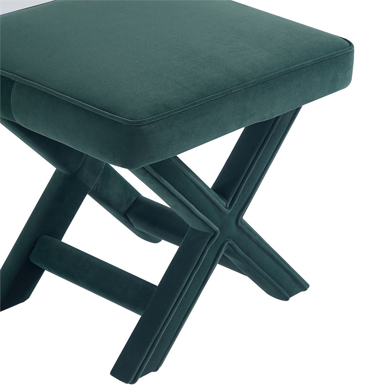 Manhattan Comfort Abigail Single Ottoman Bench with Solid Wood Frame in Green