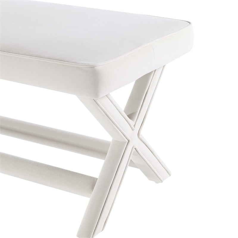 Manhattan Comfort Abigail Double Ottoman Bench with Solid Wood Frame in Cream