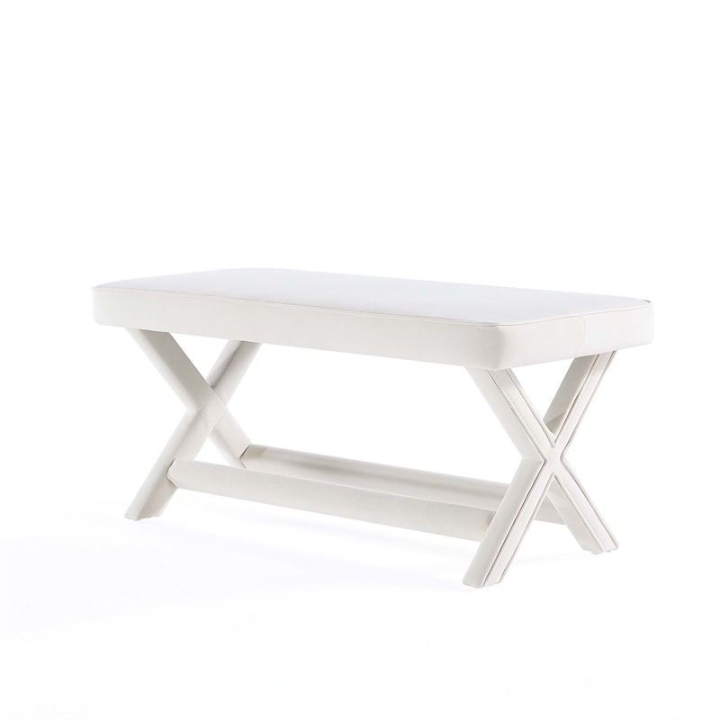 Manhattan Comfort Abigail Double Ottoman Bench with Solid Wood Frame in Cream