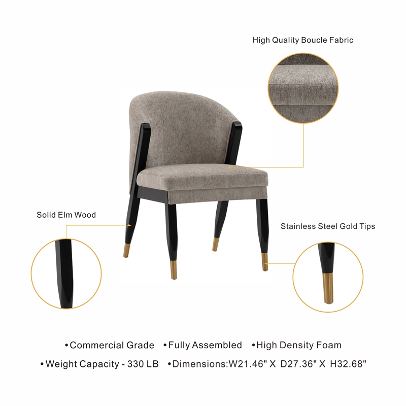 Manhattan Comfort Ola Dining Chair with Solid Wood Frame in Stone  - Set of 2