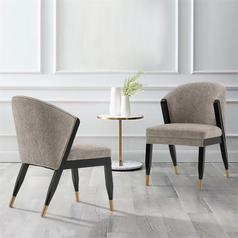 Manhattan Comfort Ola Dining Chair with Solid Wood Frame in Stone  - Set of 2