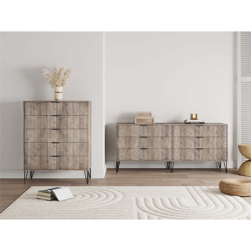 2-Piece DUMBO 5-Drawer Tall Dresser & DUMBO 6-Drawer Double Low Dresser in Gray