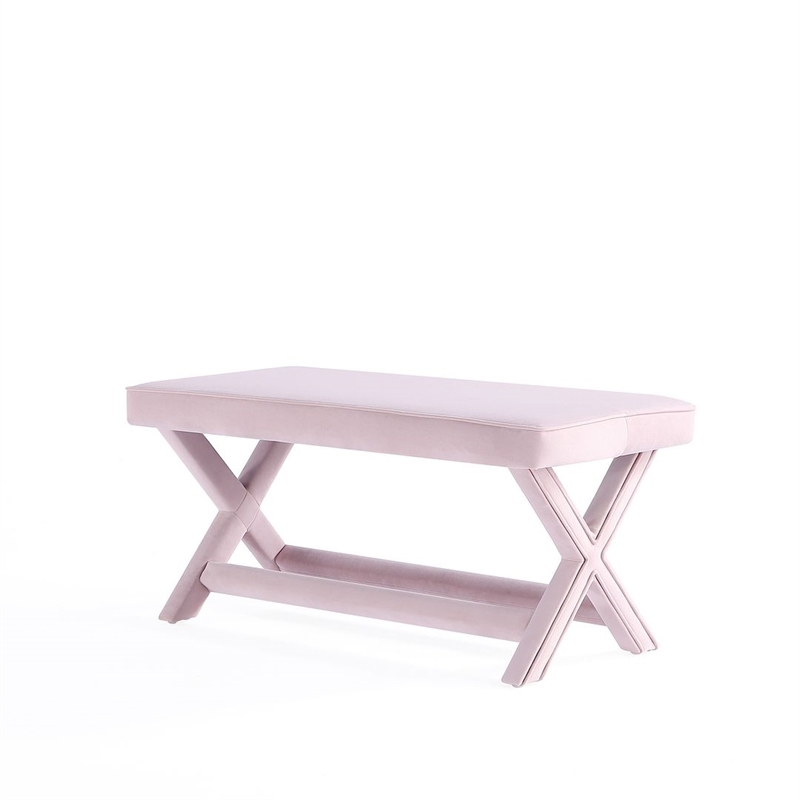 Manhattan Comfort Abigail Double Ottoman Bench with Solid Wood Frame in Pink