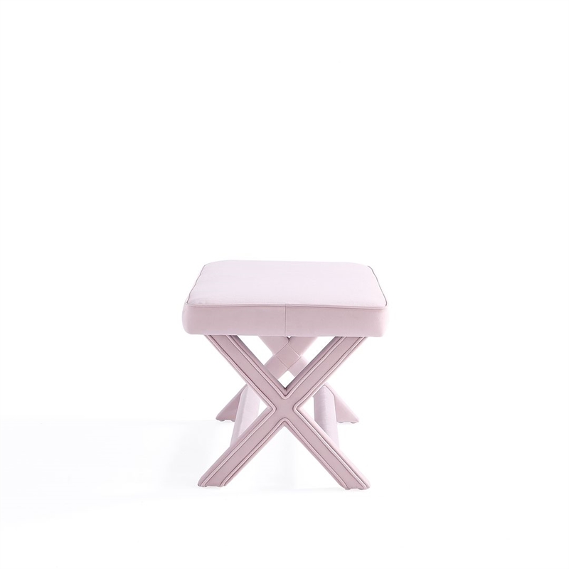 Manhattan Comfort Abigail Double Ottoman Bench with Solid Wood Frame in Pink