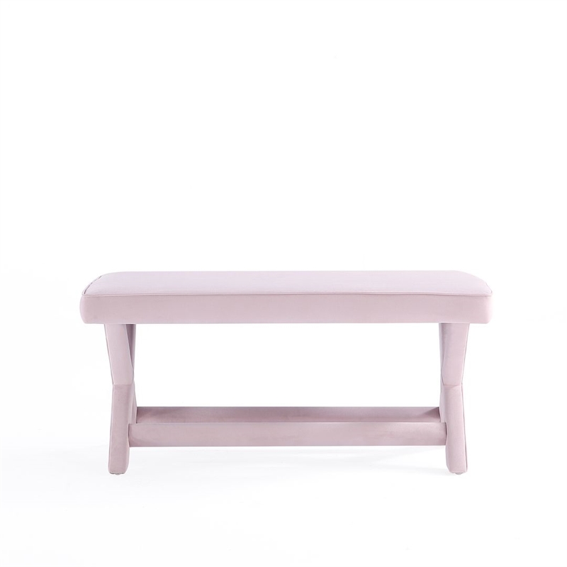 Manhattan Comfort Abigail Double Ottoman Bench with Solid Wood Frame in Pink
