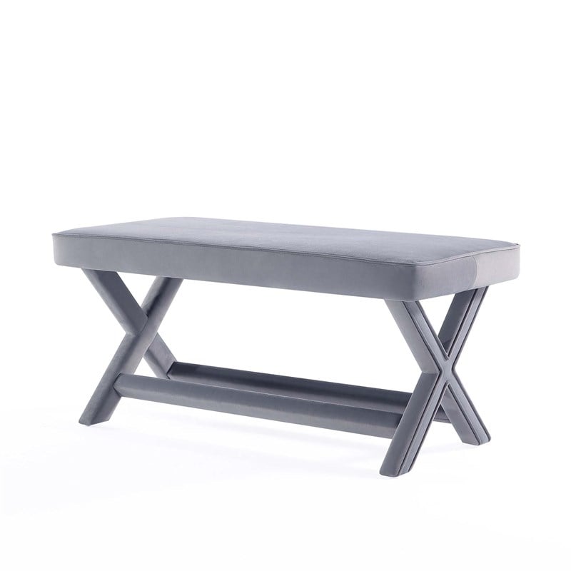 Manhattan Comfort Abigail Double Ottoman Bench with Solid Wood Frame in Gray