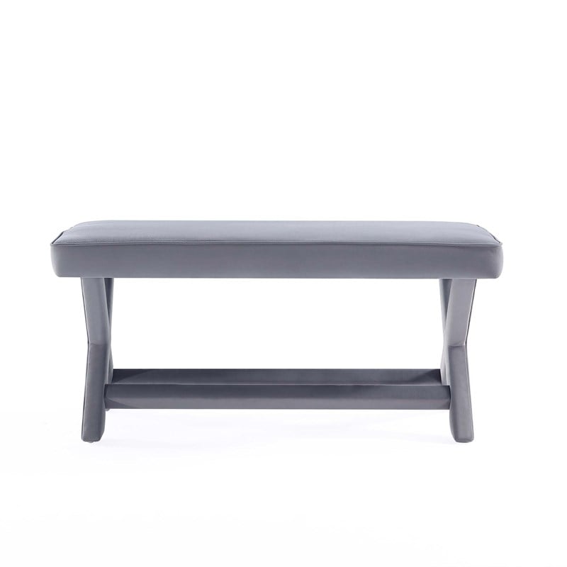 Manhattan Comfort Abigail Double Ottoman Bench with Solid Wood Frame in Gray