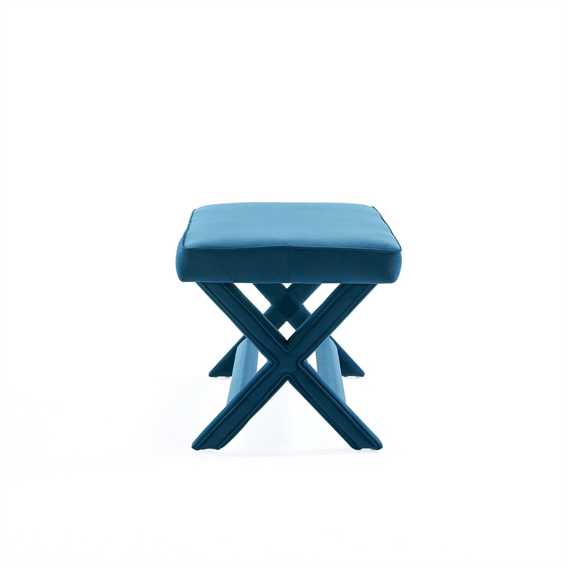 Manhattan Comfort Abigail Double Ottoman Bench with Solid Wood Frame in Blue