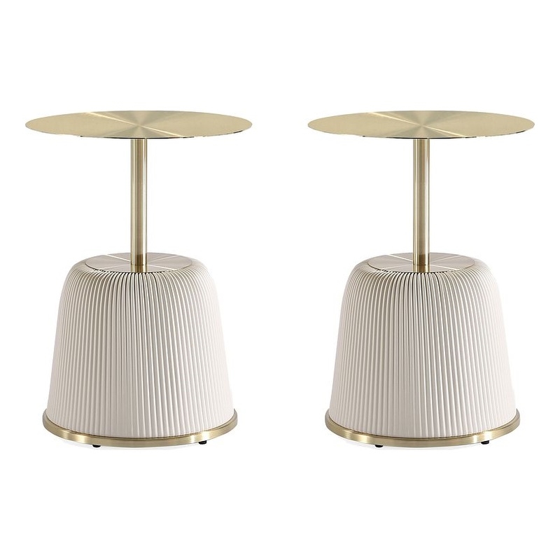 Manhattan Comfort Anderson End Table 1.0 with Steel Frame in Cream - Set of 2