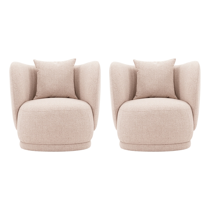 Manhattan Comfort Siri Accent Chair with Solid Wood Frame in Wheat - Set of 2