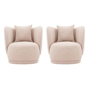 Manhattan Comfort Siri Accent Chair with Solid Wood Frame in Wheat - Set of 2