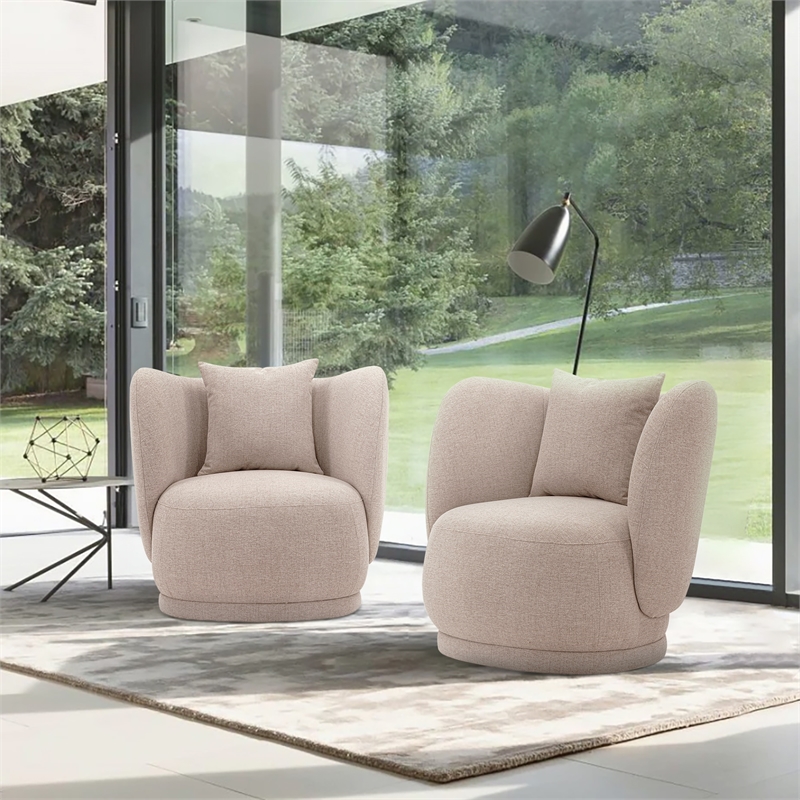 Manhattan Comfort Siri Accent Chair with Solid Wood Frame in Wheat - Set of 2
