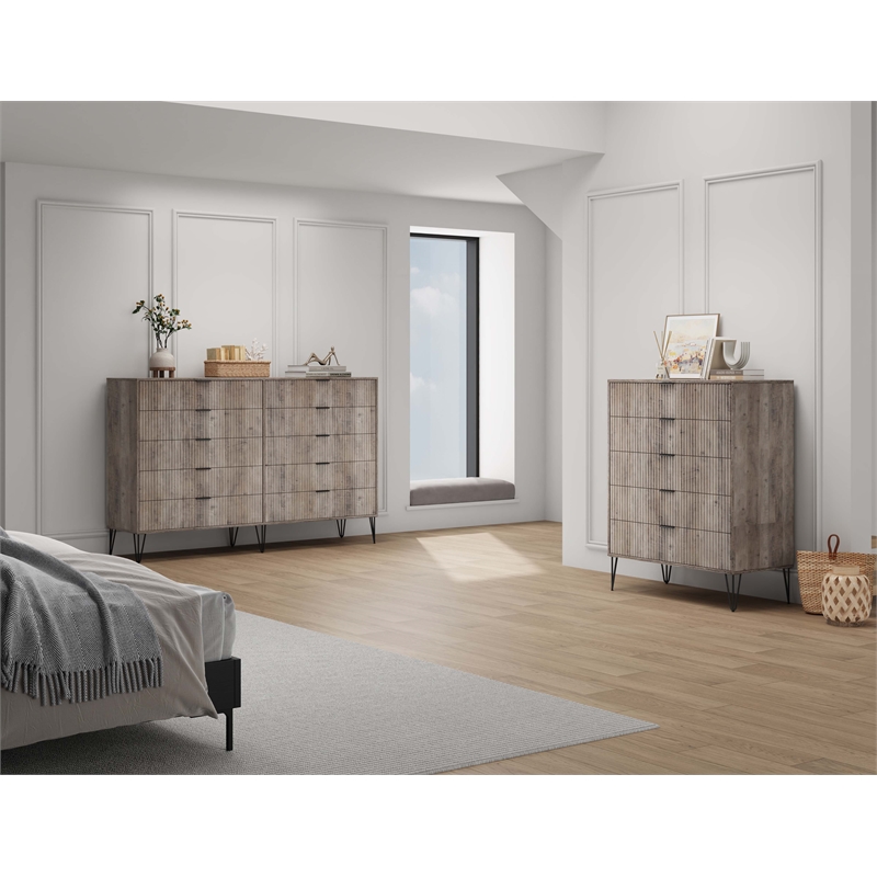 2-Piece DUMBO 5-Drawer Tall Dresser & 10-Drawer Double Tall Dresser in Gray