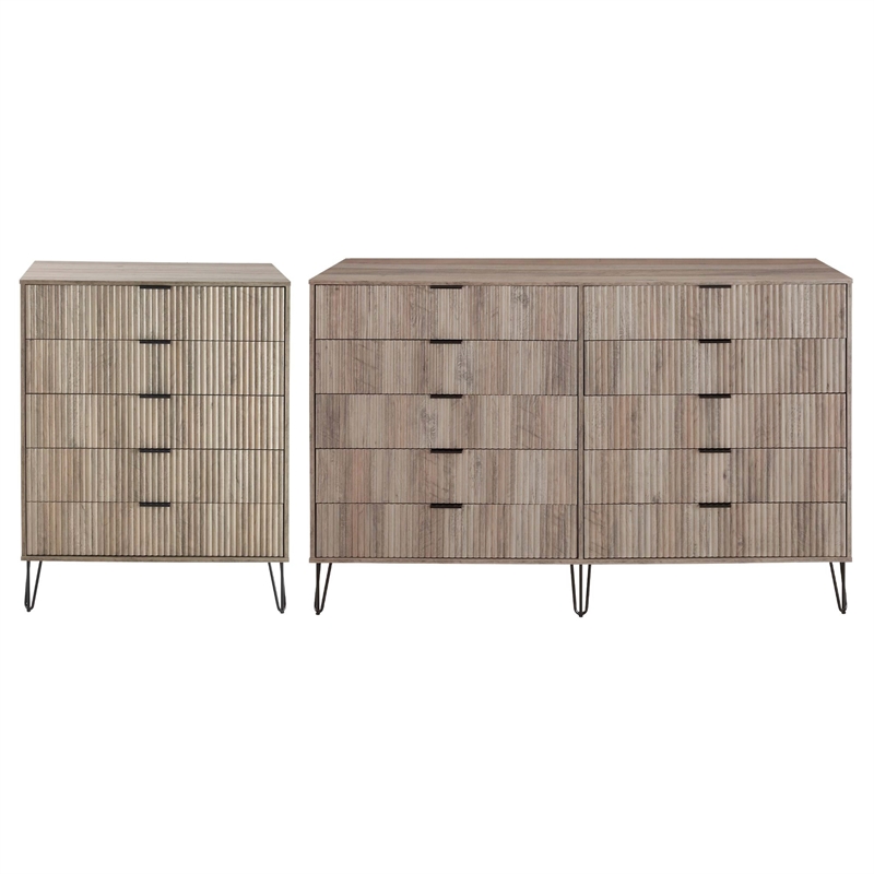 2-Piece DUMBO 5-Drawer Tall Dresser & 10-Drawer Double Tall Dresser in Gray