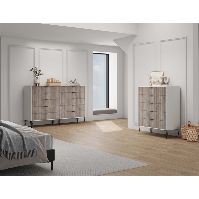 2-Piece DUMBO 5-Drawer Tall Dresser & 10-Drawer Double Tall Dresser - Light Gray