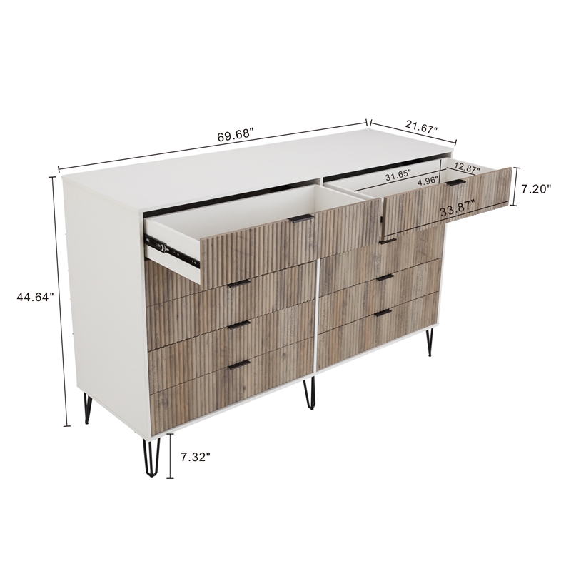 2-Piece DUMBO 5-Drawer Tall Dresser & 10-Drawer Double Tall Dresser - Light Gray