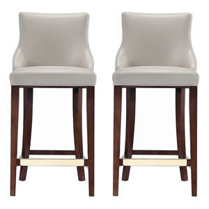 Manhattan Comfort Shubert Barstool with Solid Wood Frame in Light Gray- Set of 2