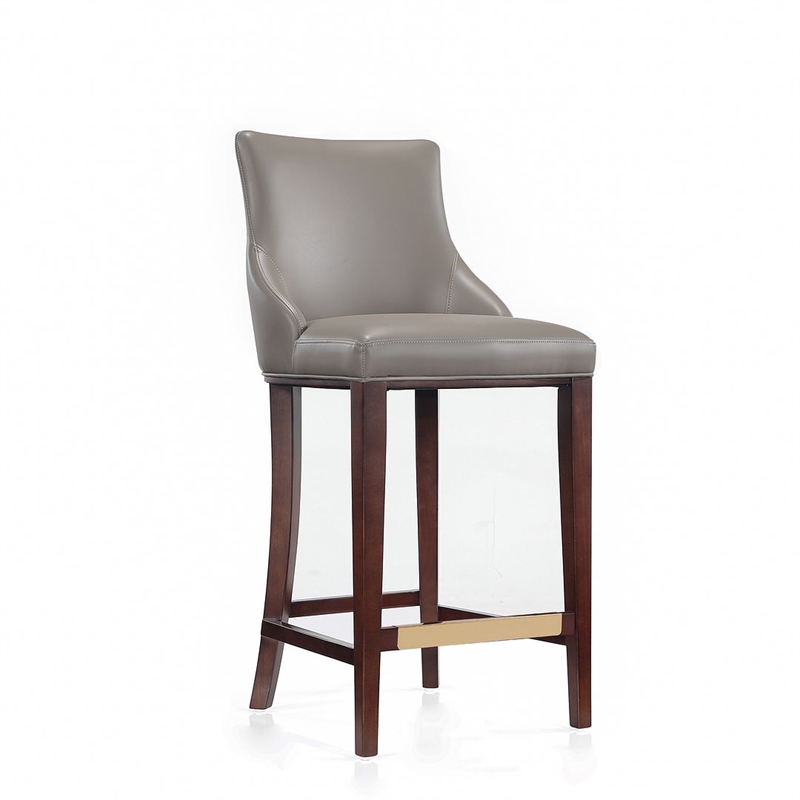 Manhattan Comfort Shubert Barstool with Solid Wood Frame in Dark Taupe- Set of 2
