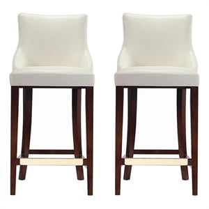 Manhattan Comfort Shubert Barstool with Solid Wood Frame in Ivory- Set of 2