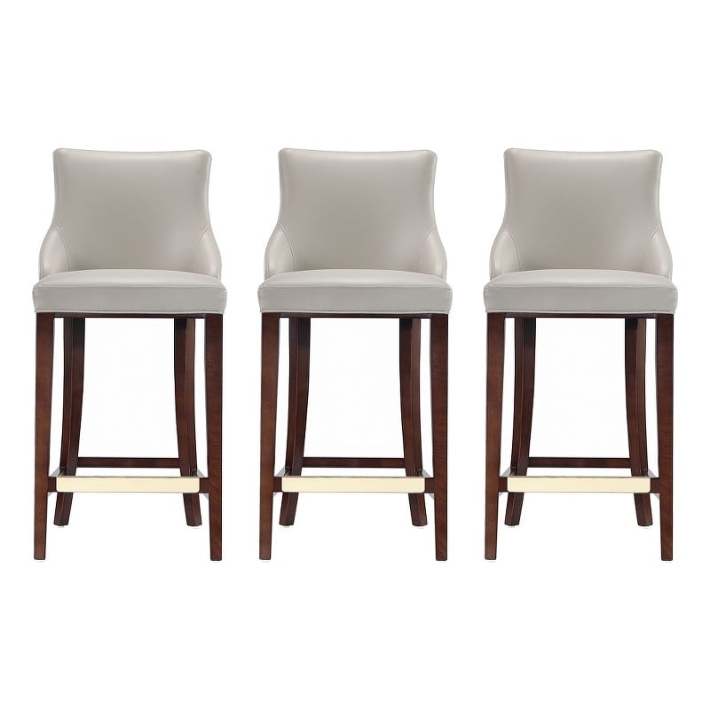 Manhattan Comfort Shubert Barstool with Solid Wood Frame in Light Gray- Set of 3