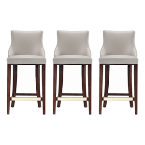Manhattan Comfort Shubert Barstool with Solid Wood Frame in Light Gray- Set of 3