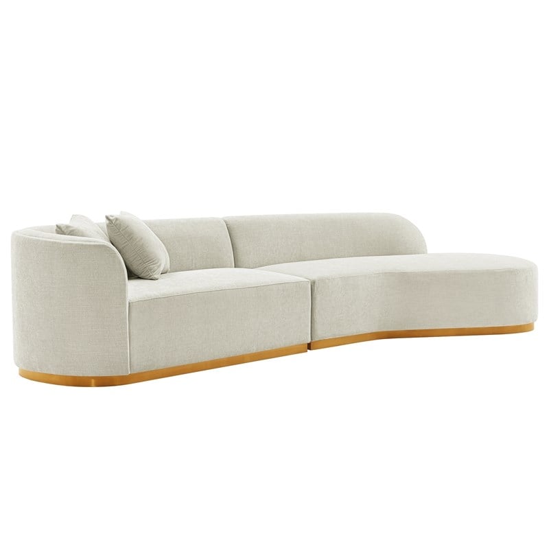Daria Chenille Sofa Sectional with Solid Wood Frame and Pillows in Ivory