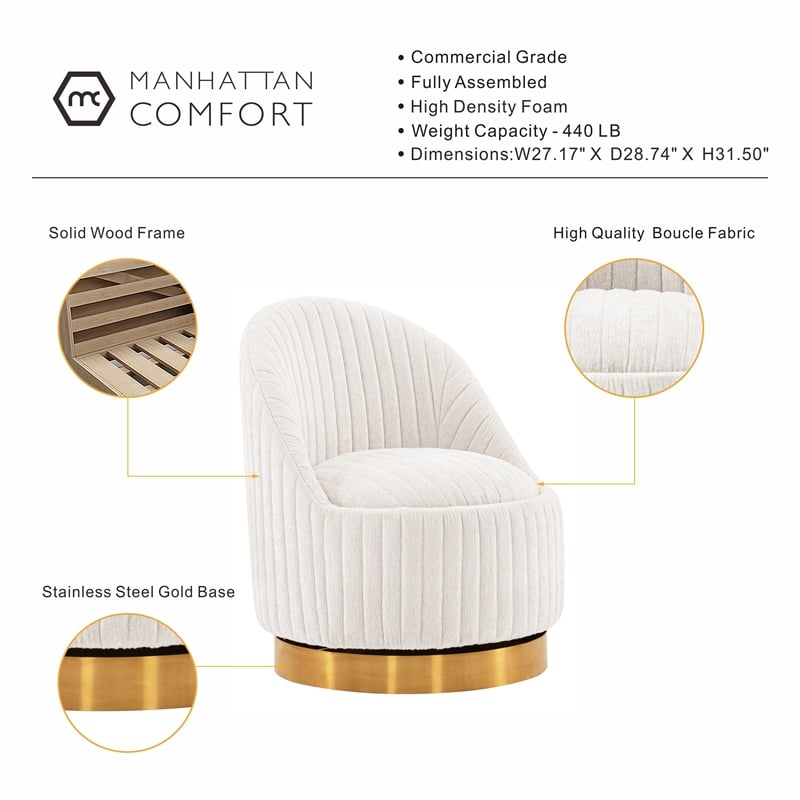 Manhattan Comfort Leela Solid Wood Frame Swivel Accent Chair in Cream (Set of 2)