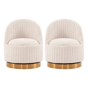 Manhattan Comfort Leela Solid Wood Frame Swivel Accent Chair in Cream (Set of 2)