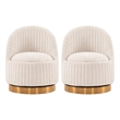 Manhattan Comfort Leela Solid Wood Frame Swivel Accent Chair in Cream (Set of 2)