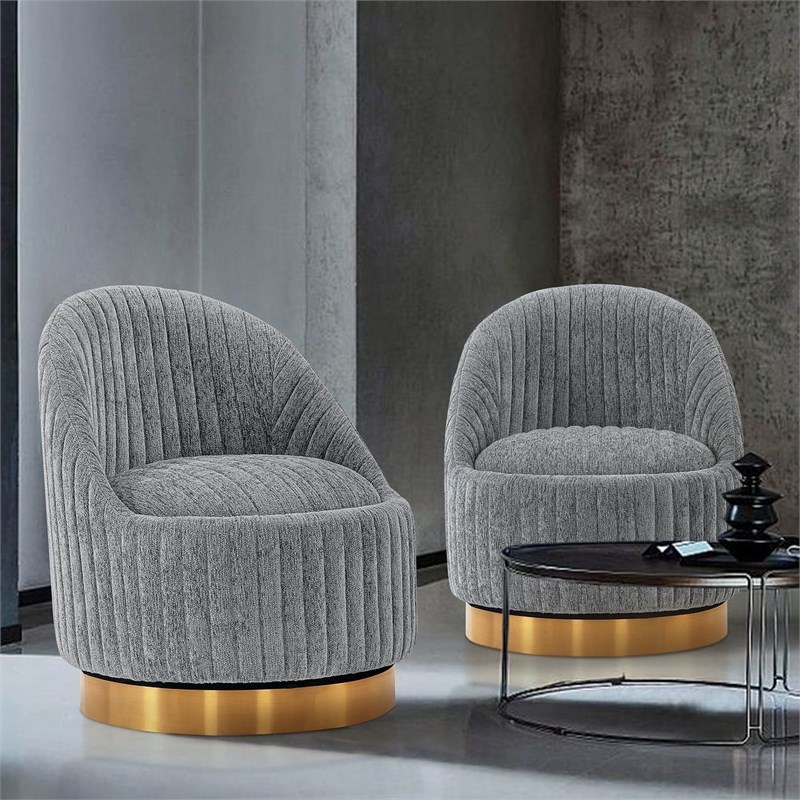 Manhattan Comfort Leela Solid Wood Frame Swivel Accent Chair in Gray (Set of 2)