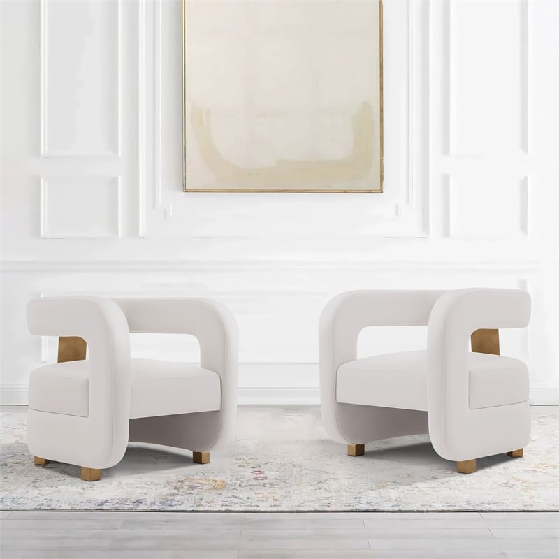 Manhattan Comfort Amirah Solid Wood Frame Accent Chair in White (Set of 2)