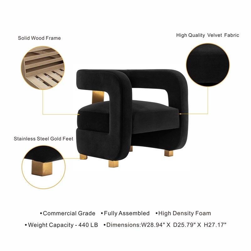 Manhattan Comfort Amirah Solid Wood Frame Accent Chair in Black (Set of 2)