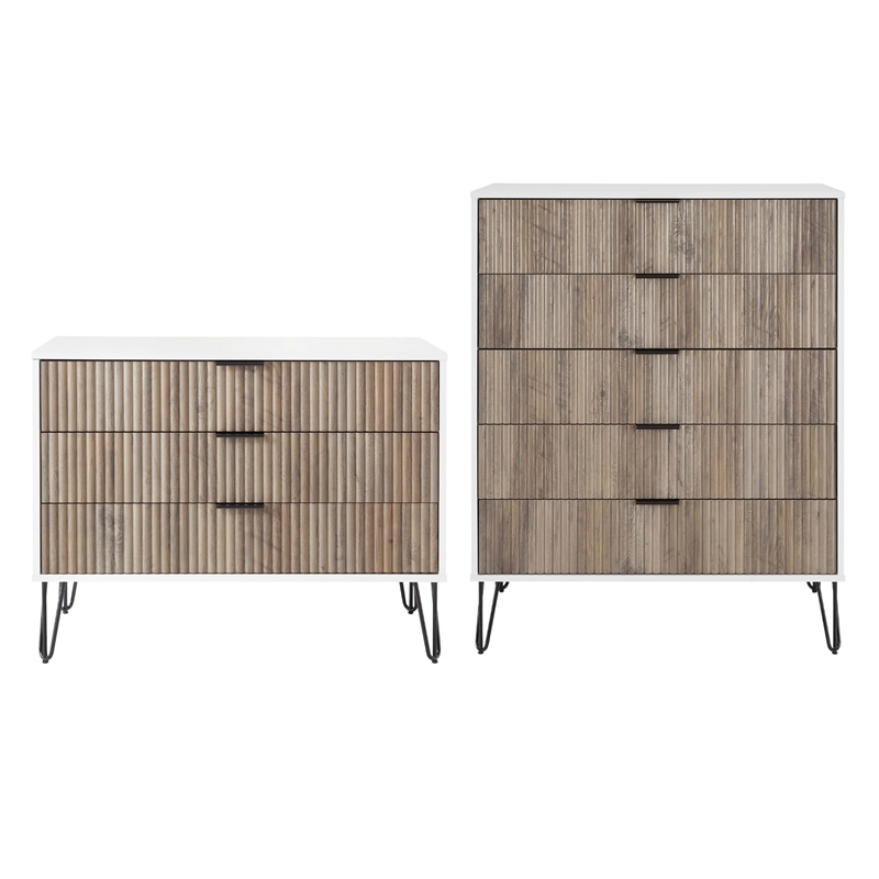 2-Piece DUMBO 5-Drawer Tall Dresser and 3-Drawer Standard Dresser in Light Gray
