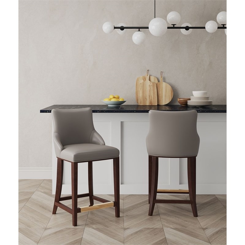 Shubert Counter Stool with Solid Wood Base in Dark Taupe - Set of 2